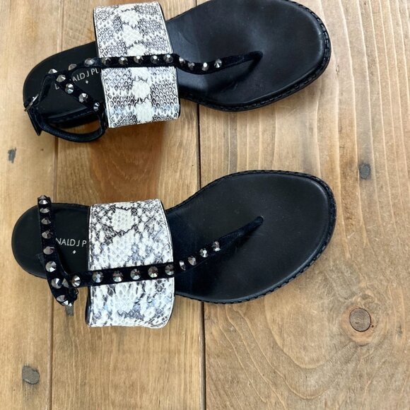 Donald Pliner Snake Leather Sandals Rhinestones 7.5 Jeweled - Picture 6 of 9